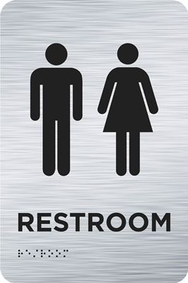 9in x 6in Restroom Brushed Silver Raised Text with Braille