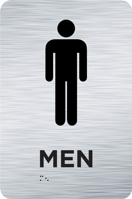 9in x 6in Men Brushed Silver Raised Text with Braille