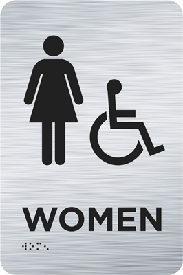 9in x 6in Women Accessible Brushed Silver Raised Text with Braille