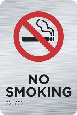 9in x 6in No Smoking Brushed Silver Raised Text with Braille