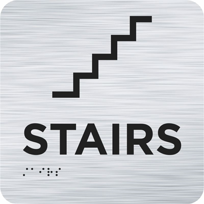 6in x 6in Stairs Brushed Silver Raised Text with Braille